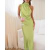 imageBTFBM Women Sleeveless Cocktail Dresses Fall Mock Neck Keyhole Elastic High Waist Evening Party Maxi Wedding Guest DressTender Green
