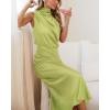 imageBTFBM Women Sleeveless Cocktail Dresses Fall Mock Neck Keyhole Elastic High Waist Evening Party Maxi Wedding Guest DressTender Green