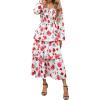 imageBTFBM Women Floral Maxi Dress Fall Fashion 2025 Boho Long Sleeve Square Neck Smocked Tiered Ruffle Flowy Wedding DressesFloral White Red