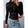 imageBTFBM Mesh Long Sleeve Tops for Women Lace Sexy Sheer See Through Crew Neck Floral Shirt Fall Blouses 2025 Party Club OutfitsBlack