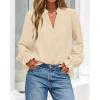 imageBTFBM Women Fall Tops 2025 Boho Solid V Neck Fashion Casual Long Sleeve Button Down Blouses Dressy ShirtsBeige