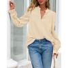 imageBTFBM Women Fall Tops 2025 Boho Solid V Neck Fashion Casual Long Sleeve Button Down Blouses Dressy ShirtsBeige