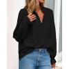 imageBTFBM Women Fall Tops 2025 Boho Solid V Neck Fashion Casual Long Sleeve Button Down Blouses Dressy ShirtsBlack