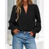 imageBTFBM Women Fall Tops 2025 Boho Solid V Neck Fashion Casual Long Sleeve Button Down Blouses Dressy ShirtsBlack