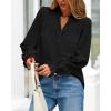 imageBTFBM Women Fall Tops 2025 Boho Solid V Neck Fashion Casual Long Sleeve Button Down Blouses Dressy ShirtsBlack
