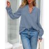 imageBTFBM Women Fall Tops 2025 Boho Solid V Neck Fashion Casual Long Sleeve Button Down Blouses Dressy ShirtsGrey Blue