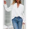 imageBTFBM Women Fall Tops 2025 Boho Solid V Neck Fashion Casual Long Sleeve Button Down Blouses Dressy ShirtsWhite