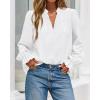 imageBTFBM Women Fall Tops 2025 Boho Solid V Neck Fashion Casual Long Sleeve Button Down Blouses Dressy ShirtsWhite