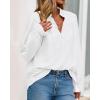 imageBTFBM Women Fall Tops 2025 Boho Solid V Neck Fashion Casual Long Sleeve Button Down Blouses Dressy ShirtsWhite