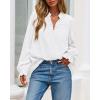imageBTFBM Women Fall Tops 2025 Boho Solid V Neck Fashion Casual Long Sleeve Button Down Blouses Dressy ShirtsWhite