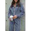 imageBTFBM Womens Two Piece Tracksuit Fall 2025 Long Sleeve Zip Up Sweatshirt Long Pants Outfits Jogger Sweatsuit SetsGrey Blue