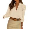 imageBTFBM Women Fall Tops 2025 Boho Solid V Neck Fashion Casual Long Sleeve Button Down Blouses Dressy ShirtsBeige