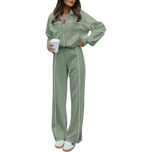 imageBTFBM Womens Two Piece Tracksuit Fall 2025 Long Sleeve Zip Up Sweatshirt Long Pants Outfits Jogger Sweatsuit SetsBean Green