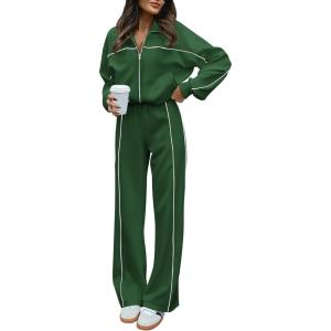 imageBTFBM Womens Two Piece Tracksuit Fall 2025 Long Sleeve Zip Up Sweatshirt Long Pants Outfits Jogger Sweatsuit SetsDark Green