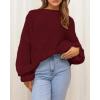 imageBTFBM Womens Oversized Sweater Crewneck 2025 Fall Winter Long Sleeve Fuzzy Warm Knit Pullover Sweaters Trendy OutfitsWine Red