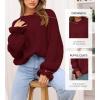 imageBTFBM Womens Oversized Sweater Crewneck 2025 Fall Winter Long Sleeve Fuzzy Warm Knit Pullover Sweaters Trendy OutfitsWine Red