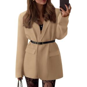 imageBTFBM Blazers for Women 2025 Fall Business Casual Clothes Open Front Oversized Winter Coats Work Office Suit JacketsKhaki