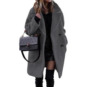 imageBTFBM Women 2025 Winter Faux Fur Coats Lapel Long Sleeve Fuzzy Fleece Outerwear Button Down Sherpa Jackets Fall OutfitsDark Grey
