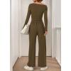 imageBTFBM Two Piece Sets For Women 2025 Asymmetrical Off Shoulder Wide Leg Pants Lounge Set Airport Outfits Fall ClothesArmy Green