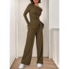 imageBTFBM Two Piece Sets For Women 2025 Asymmetrical Off Shoulder Wide Leg Pants Lounge Set Airport Outfits Fall ClothesArmy Green