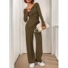 imageBTFBM Two Piece Sets For Women 2025 Asymmetrical Off Shoulder Wide Leg Pants Lounge Set Airport Outfits Fall ClothesArmy Green