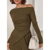 imageBTFBM Two Piece Sets For Women 2025 Asymmetrical Off Shoulder Wide Leg Pants Lounge Set Airport Outfits Fall ClothesArmy Green