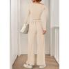imageBTFBM Two Piece Sets For Women 2025 Asymmetrical Off Shoulder Wide Leg Pants Lounge Set Airport Outfits Fall ClothesBeige