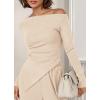 imageBTFBM Two Piece Sets For Women 2025 Asymmetrical Off Shoulder Wide Leg Pants Lounge Set Airport Outfits Fall ClothesBeige