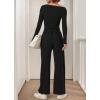imageBTFBM Two Piece Sets For Women 2025 Asymmetrical Off Shoulder Wide Leg Pants Lounge Set Airport Outfits Fall ClothesBlack