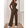 imageBTFBM Two Piece Sets For Women 2025 Asymmetrical Off Shoulder Wide Leg Pants Lounge Set Airport Outfits Fall ClothesBrown