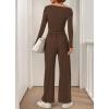 imageBTFBM Two Piece Sets For Women 2025 Asymmetrical Off Shoulder Wide Leg Pants Lounge Set Airport Outfits Fall ClothesBrown