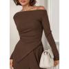 imageBTFBM Two Piece Sets For Women 2025 Asymmetrical Off Shoulder Wide Leg Pants Lounge Set Airport Outfits Fall ClothesBrown