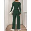 imageBTFBM Two Piece Sets For Women 2025 Asymmetrical Off Shoulder Wide Leg Pants Lounge Set Airport Outfits Fall ClothesDark Green