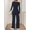 imageBTFBM Two Piece Sets For Women 2025 Asymmetrical Off Shoulder Wide Leg Pants Lounge Set Airport Outfits Fall ClothesDark Sea Blue