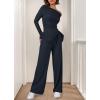 imageBTFBM Two Piece Sets For Women 2025 Asymmetrical Off Shoulder Wide Leg Pants Lounge Set Airport Outfits Fall ClothesDark Sea Blue