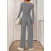 imageBTFBM Two Piece Sets For Women 2025 Asymmetrical Off Shoulder Wide Leg Pants Lounge Set Airport Outfits Fall ClothesGrey