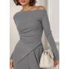 imageBTFBM Two Piece Sets For Women 2025 Asymmetrical Off Shoulder Wide Leg Pants Lounge Set Airport Outfits Fall ClothesGrey