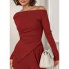 imageBTFBM Two Piece Sets For Women 2025 Asymmetrical Off Shoulder Wide Leg Pants Lounge Set Airport Outfits Fall ClothesRed