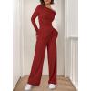 imageBTFBM Two Piece Sets For Women 2025 Asymmetrical Off Shoulder Wide Leg Pants Lounge Set Airport Outfits Fall ClothesRed
