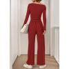 imageBTFBM Two Piece Sets For Women 2025 Asymmetrical Off Shoulder Wide Leg Pants Lounge Set Airport Outfits Fall ClothesRed