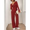 imageBTFBM Two Piece Sets For Women 2025 Asymmetrical Off Shoulder Wide Leg Pants Lounge Set Airport Outfits Fall ClothesRed