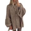 imageBTFBM Cardigan Sweaters for Women 2025 Fall Winter Outwear Lantern Long Sleeve Button Down Oversized Chunky Knit CoatsCamel