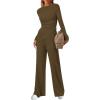 imageBTFBM Two Piece Sets For Women 2025 Asymmetrical Off Shoulder Wide Leg Pants Lounge Set Airport Outfits Fall ClothesArmy Green