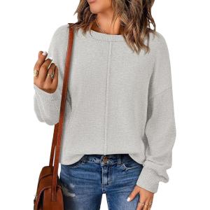 imageBTFBM Womens Loose Pullover Sweaters Fall Winter Clothes 2025 Crewneck Slouchy Sweater Long Sleeve Casual Knitted TopsLight Grey
