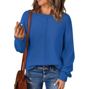 imageBTFBM Womens Loose Pullover Sweaters Fall Winter Clothes 2025 Crewneck Slouchy Sweater Long Sleeve Casual Knitted TopsRoyal Blue