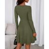 imageBTFBM Casual Fall Dresses for Women 2025 Long Sleeve Ribbed Button Down Empire Waist A Line Winter Wedding Guest DressArmy Green