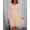 imageBTFBM Casual Fall Dresses for Women 2025 Long Sleeve Ribbed Button Down Empire Waist A Line Winter Wedding Guest DressBeige