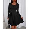 imageBTFBM Casual Fall Dresses for Women 2025 Long Sleeve Ribbed Button Down Empire Waist A Line Winter Wedding Guest DressBlack