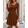 imageBTFBM Casual Fall Dresses for Women 2025 Long Sleeve Ribbed Button Down Empire Waist A Line Winter Wedding Guest DressBrown