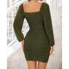 imageBTFBM Fall Dresses for Women 2025 Cross V Neck Mesh Long Sleeve Ruched Bodycon Formal Wedding Cocktail Short DressArmy Green